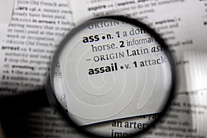 The word or phrase assail in a dictionary