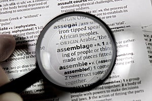 The word or phrase assemblage in a dictionary photo