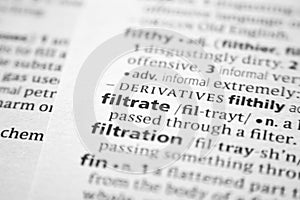 Word or phrase Filtrate in a dictionary. photo