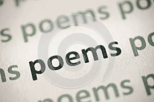 Word poems printed on paper macro photo