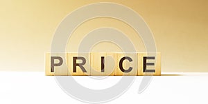 Word PRICE made with wood building blocks