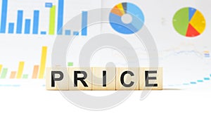 Word PRICE made with wood building blocks on the diagram