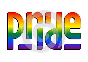 word pride in multicolored gradient cloud. Emblem for pride month