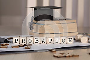 Word PROBATION composed of wooden dices photo