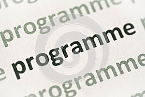 Word programme printed on paper macro photo