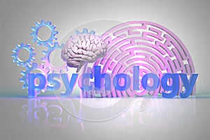 The word Psychology and gears the labyrinth and human brain