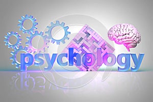 The word Psychology and gears the labyrinth and human brain