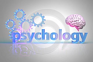 The word Psychology and gears the labyrinth and human brain