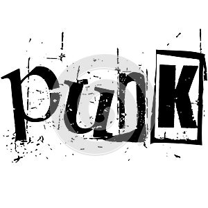 The word punk written in grunge cutout style