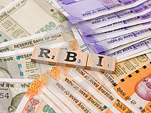 Word RBI written on wooden cubes stock image. photo