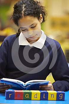 Word Reading Spelt In Wooden Blocks With Pupil Behind