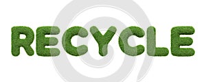 The word RECYCLE written in a green grass texture isolated on a white background