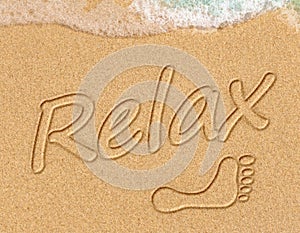 Word Relax on beach - vacation concept background