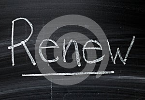 The word Renew on a Blackboard