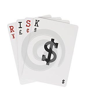 Word RISK on Foreign Exchange Playing Cards with D