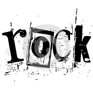 The word rock written in grunge cutout style