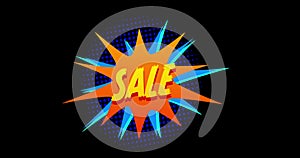 Word Sale appearing against orange and blue explosion effect 4k