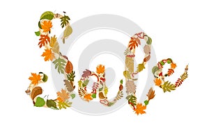 The word SALE consists of autumn leaves and harvests