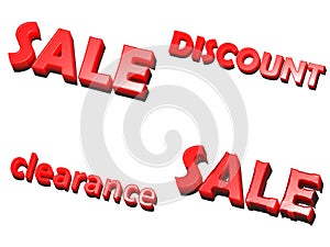 Word - sale, discount, clearance, red on white