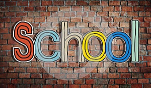 The Word School on a Brick Wall Background