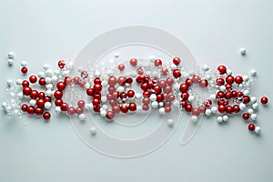 The word science is made of red and white balls