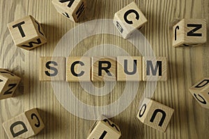 Word scrum from wooden blocks