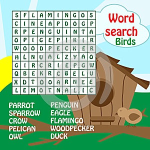 Word search game. birds