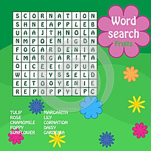 Word search game. flowers