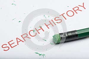 Word `Search History` with Worn Pencil Eraser and Shavings