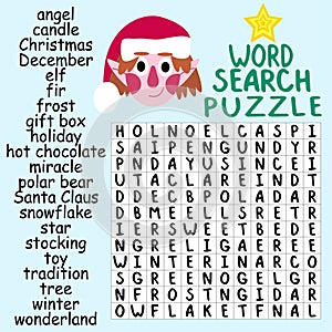 Word search puzzle for Christmas children pastime stock vector illustration