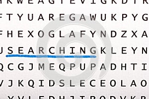 Word search, puzzle. Concept about finding, searching, looking f