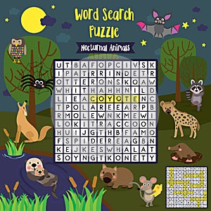 Word search puzzle nocturnal animals