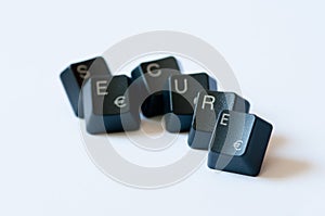 Word secure with english keyboard letters isolate on white background.