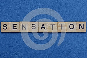 Word sensation from small gray wooden letters