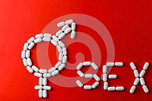 The word sex with capsules and pills with treatments for erectile dysfunction.