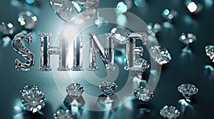 The word SHINE spelled out with glittering diamonds on black background