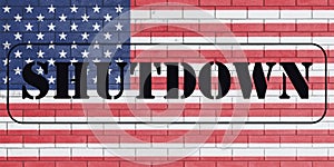 With the word `Shutdown` on flag of united states