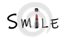 Word Smile over the white background. Make up artist, beauty salon, beauty blog