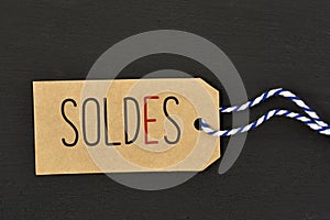 Word soldes, sale in french, in a label photo