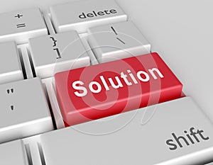 Word solution is written on a computer keyboard. Conceptual image on a computer key Enter