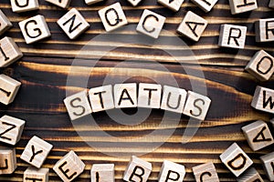 Word status composed of wooden cubes