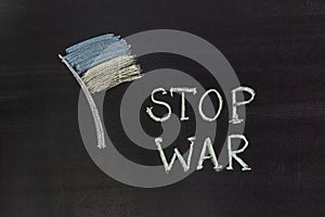 Word `Stop war` writed on blackboard