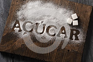 Word sugar in Portuguese written with sugar photo