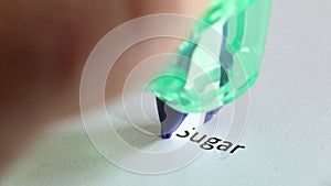 The word sugar. Removing or reducing sugar from diet, food or personal intake
