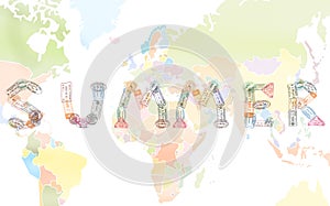 Word SUMMER created with passport stamps on world map background, travel concept