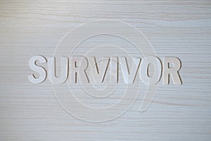 The word SURVIVOR, Wooden letters on a wooden table