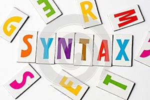 Word syntax made of colorful letters photo