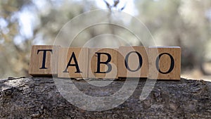 The word TABOO was created from wooden blocks. Sociology and life.