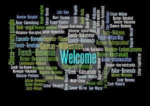 Word Tag Cloud, shows equivalents of `Welcome