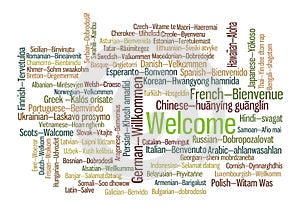 Word Tag Cloud, shows equivalents of `Welcome